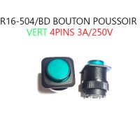 R16-504/BD BOUTON POUSSOIR VERT 4PINS 3A/250V